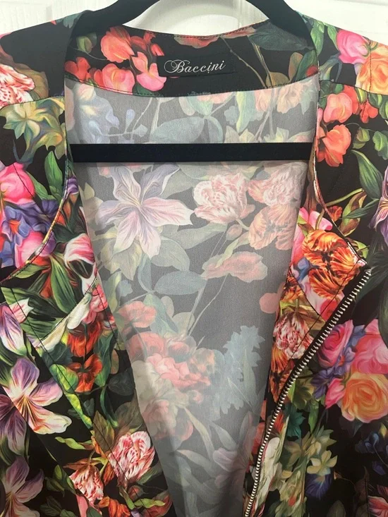Baccini Black Floral Zip Bomber Jacket - Picture 2 of 6